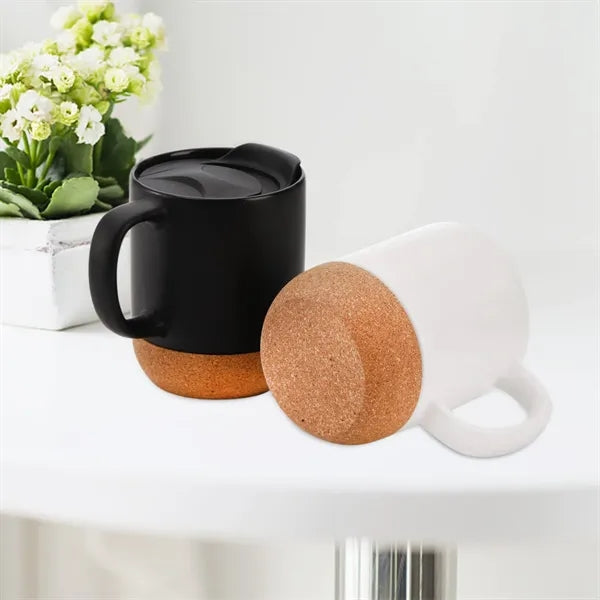 13.5oz Ceramic Coffee Mugs with Cork Bottom and Lid