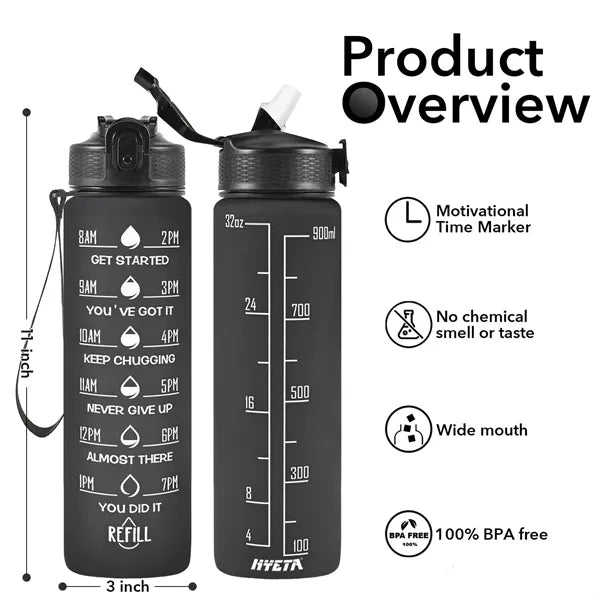 34oz Motivational Water Sport Bottle With Time Marker