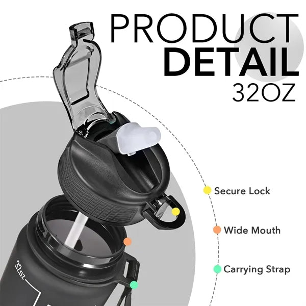 34oz Motivational Water Sport Bottle With Time Marker