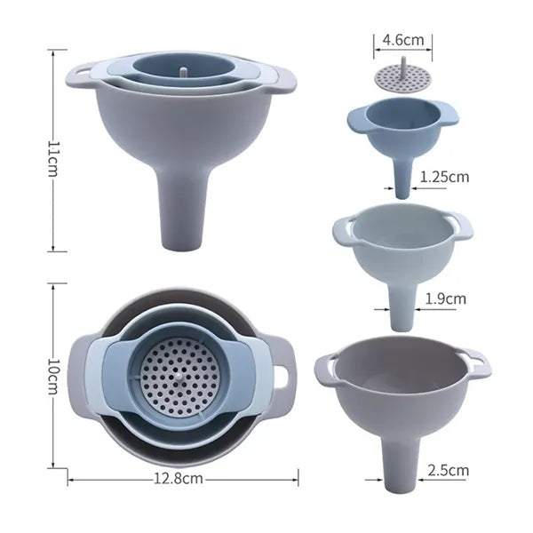 Stackable Plastic Funnel Set with Filter