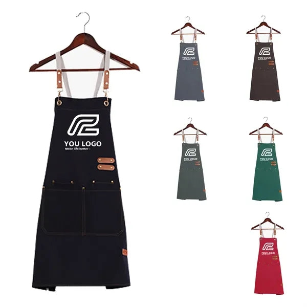 Chef Apron Adjustable Cross Back Large Pockets Waterproof