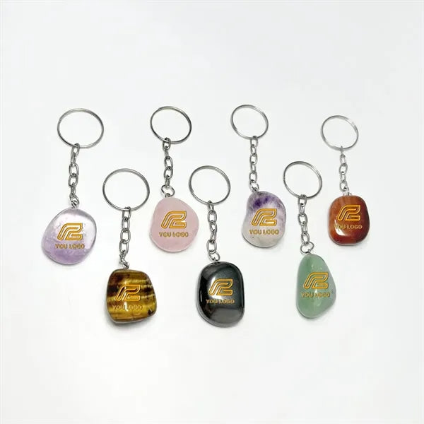 Natural Tumbled Crystal Stone Bead Keyring Chakra Keychain