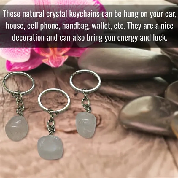 Natural Tumbled Crystal Stone Bead Keyring Chakra Keychain
