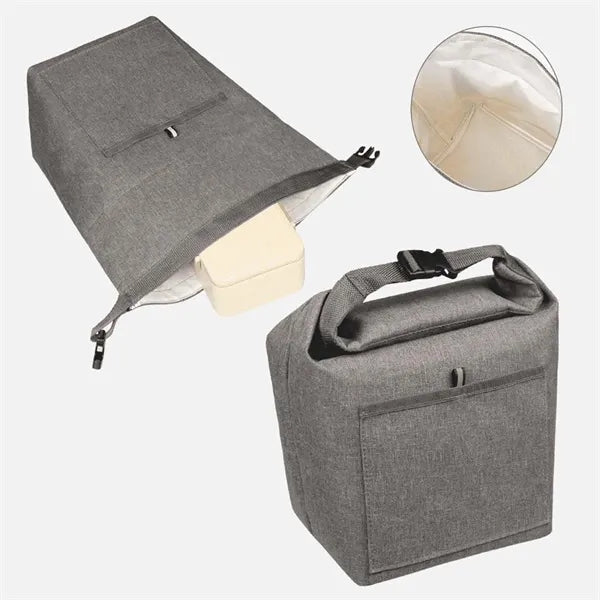 Insulated roll-top lunch tote bag large durable oxford