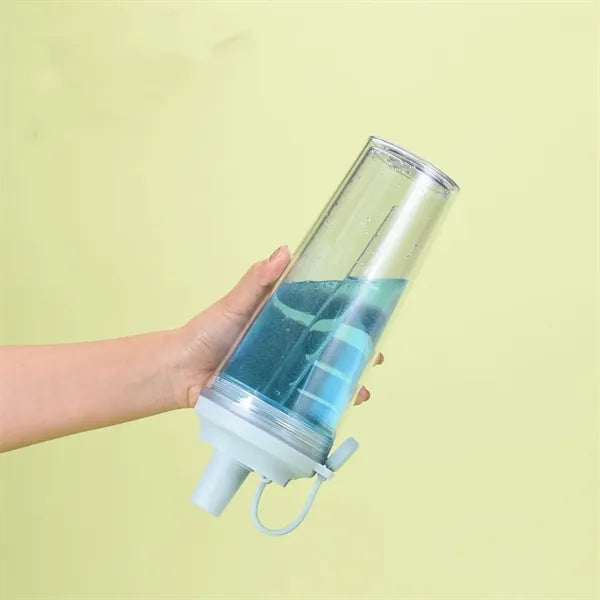 Double Layer Plastic Straw Cup With Magnetic Handle