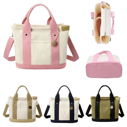 Small Canvas Crossbody Tote Bag With Zipper