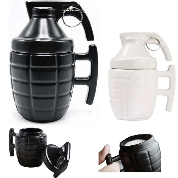11.8Oz Grenade-Shaped Ceramic Mug With Lid