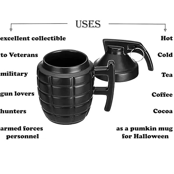 11.8Oz Grenade-Shaped Ceramic Mug With Lid