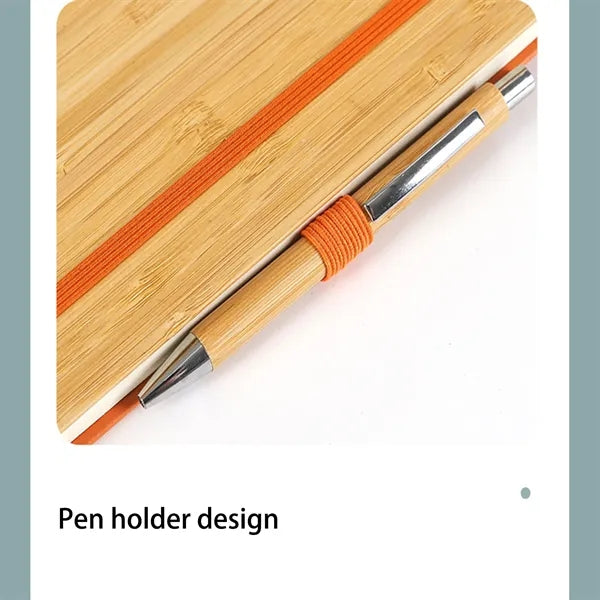Elegant Bamboo Notebook With Pen Holder And Bookmark Band