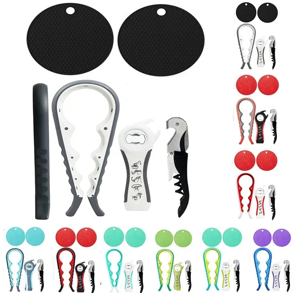 Multifunctional 5 In 1 Bottle Opener Set With Grippers