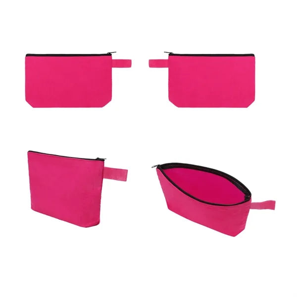 Solid Color Canvas Travel Cosmetic Bag Zipper Pencil Pouch