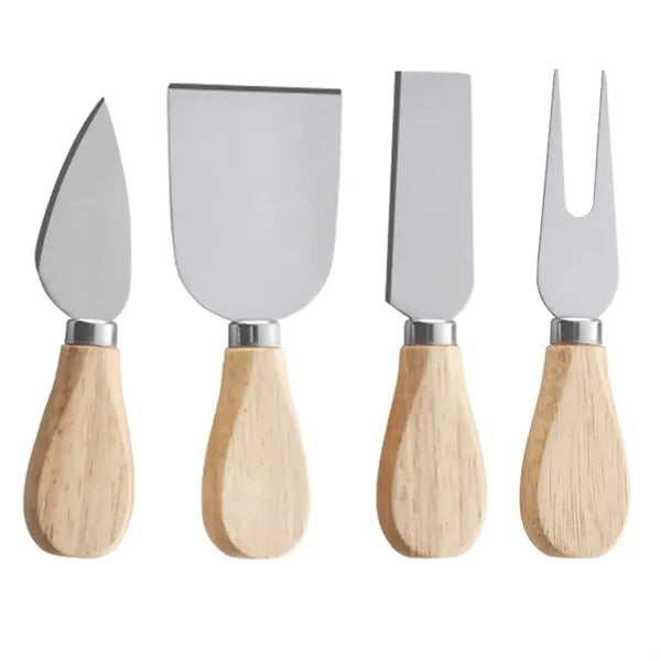 4-Piece Stainless Steel Cheese Knife Set With Wooden Handles