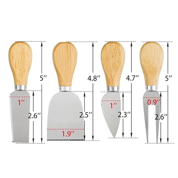 4-Piece Stainless Steel Cheese Knife Set With Wooden Handles