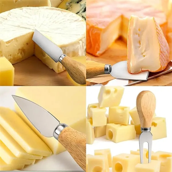4-Piece Stainless Steel Cheese Knife Set With Wooden Handles