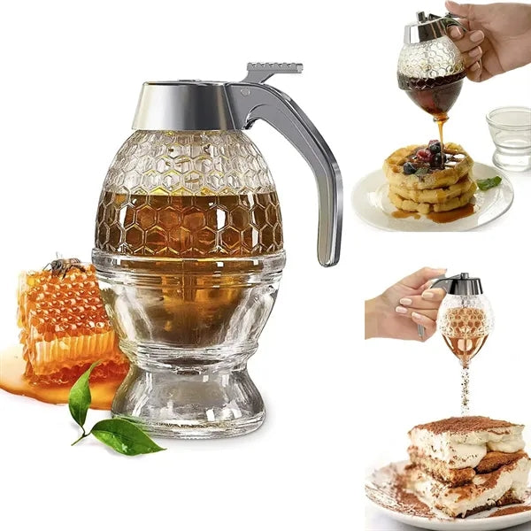 No Drip Honeycomb Glass Dispenser For Honey And Syrups