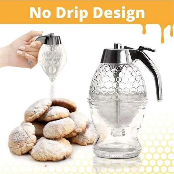 No Drip Honeycomb Glass Dispenser For Honey And Syrups