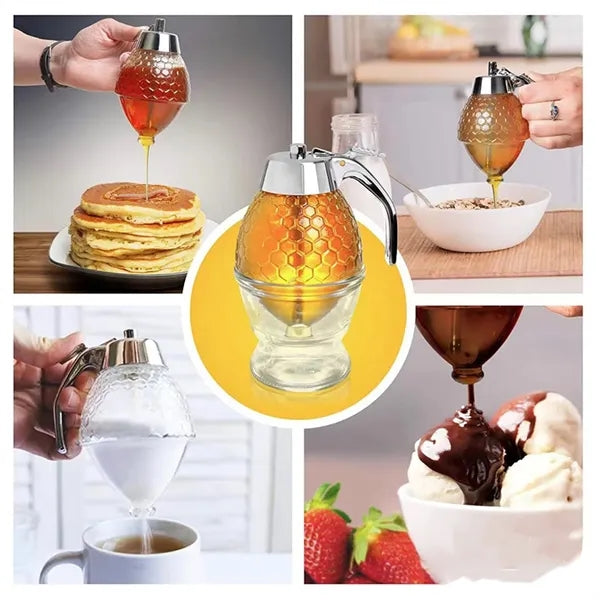 No Drip Honeycomb Glass Dispenser For Honey And Syrups
