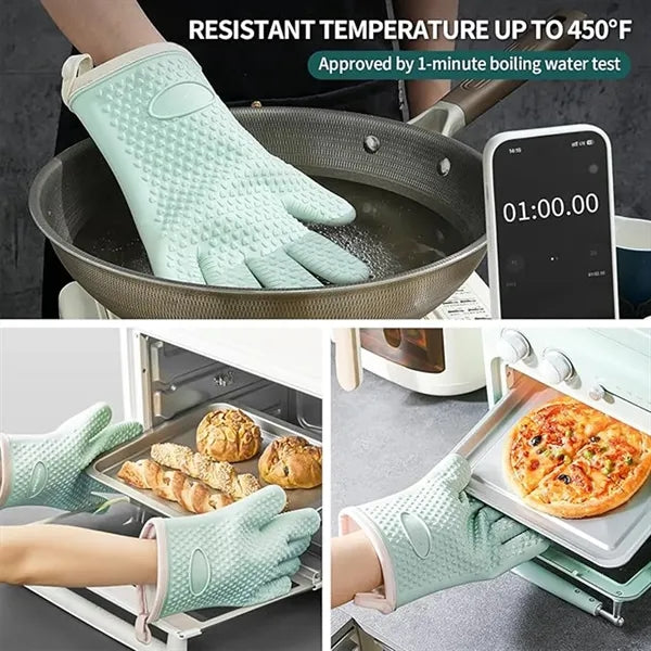 Silicone Oven Mitts With Fingers Waterproof And Non-Slip