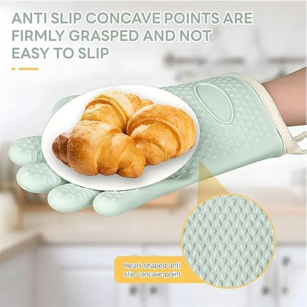 Silicone Oven Mitts With Fingers Waterproof And Non-Slip