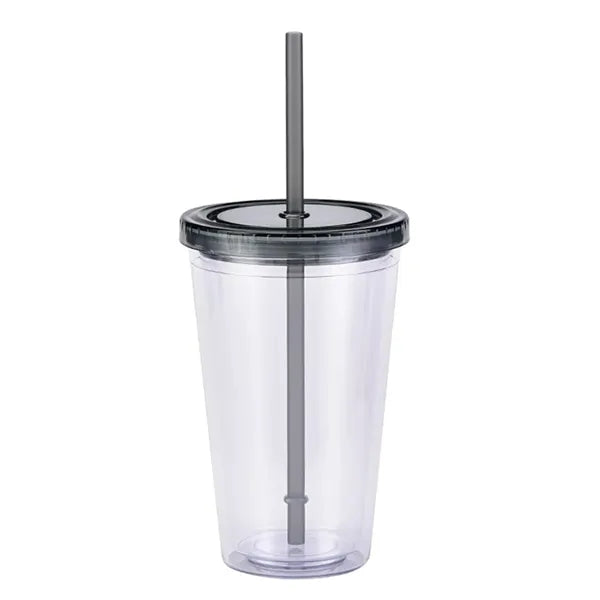 16oz Double-layer Plastic Water Cup Fashion Straw Bottle