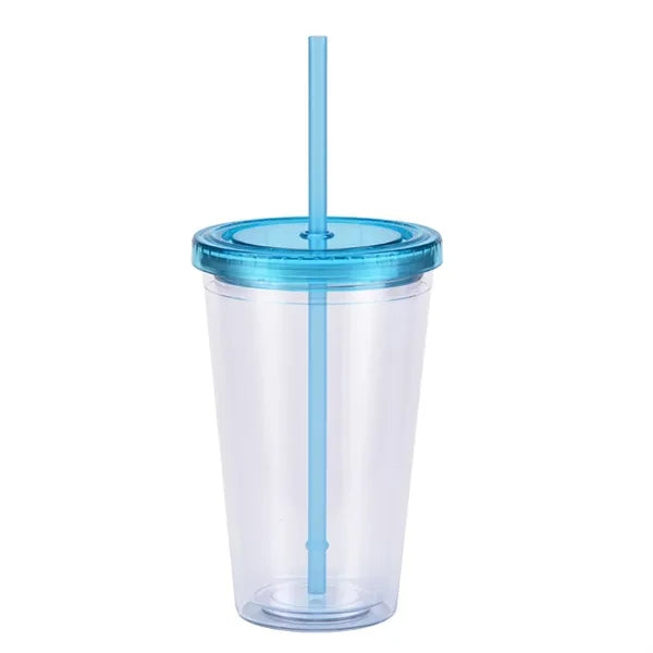 16oz Double-layer Plastic Water Cup Fashion Straw Bottle