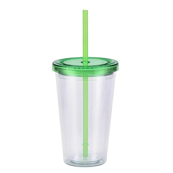 16oz Double-layer Plastic Water Cup Fashion Straw Bottle