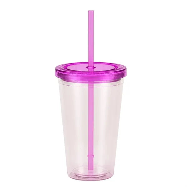 16oz Double-layer Plastic Water Cup Fashion Straw Bottle