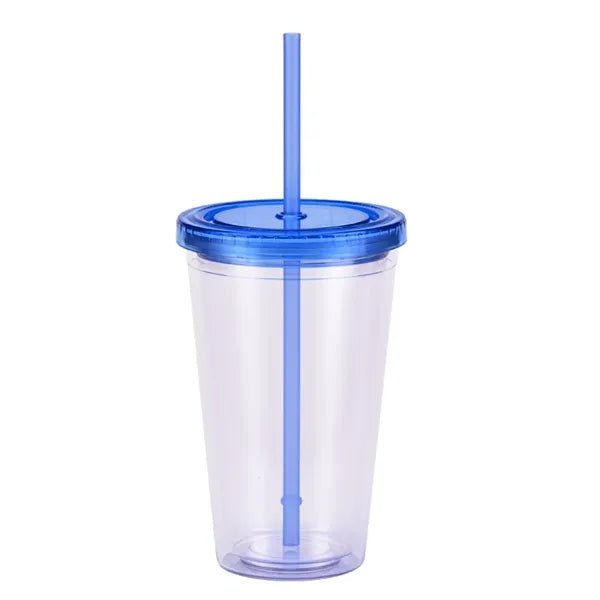 16oz Double-layer Plastic Water Cup Fashion Straw Bottle