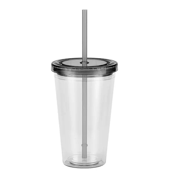 16oz Double-layer Plastic Water Cup Fashion Straw Bottle