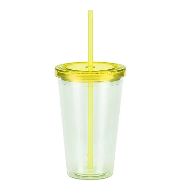 16oz Double-layer Plastic Water Cup Fashion Straw Bottle