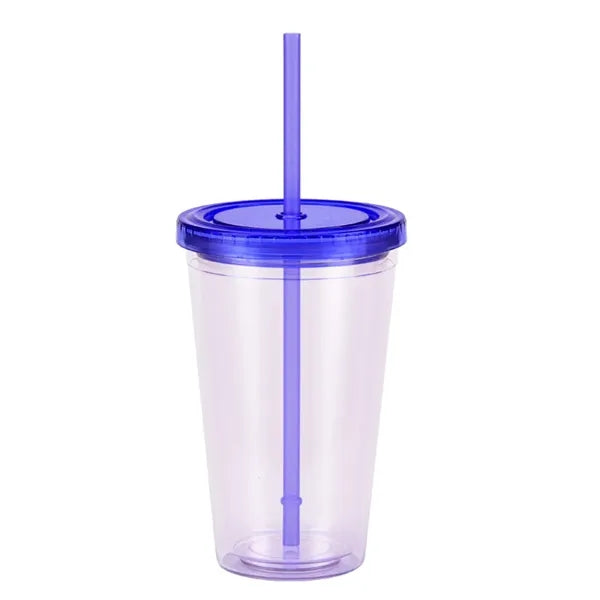 16oz Double-layer Plastic Water Cup Fashion Straw Bottle