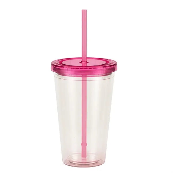 16oz Double-layer Plastic Water Cup Fashion Straw Bottle