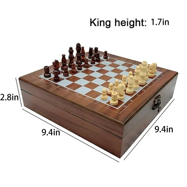 Portable 4-in-1 Wooden Chess Domino Poker Dice Set