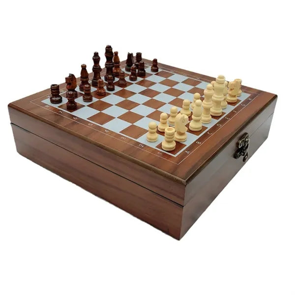 Portable 4-in-1 Wooden Chess Domino Poker Dice Set