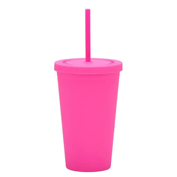 New Candy-color Double Plastic Straw 16OZ Drinking Cup