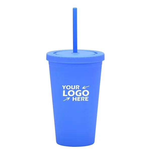 New Candy-color Double Plastic Straw 16OZ Drinking Cup