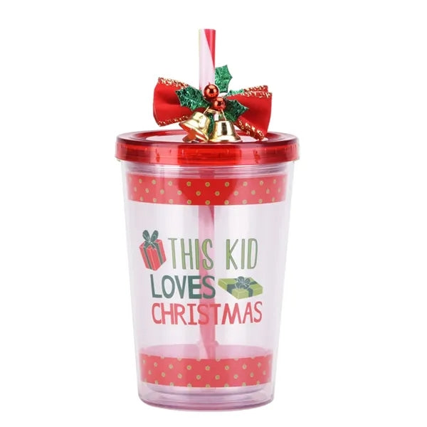 10oz Christmas Double Layer Plastic Straw Mug Gifting Handy