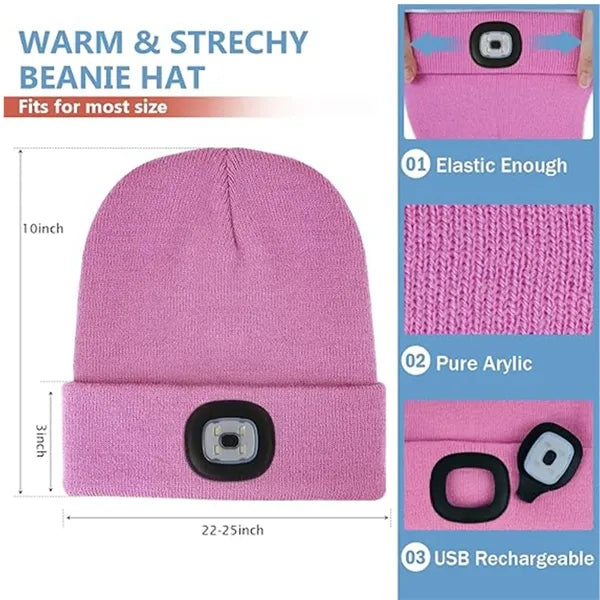 Rechargeable Usb Led Headlamp Beanie Knitted Hat