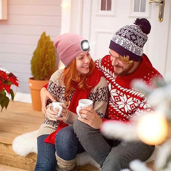 Rechargeable Usb Led Headlamp Beanie Knitted Hat