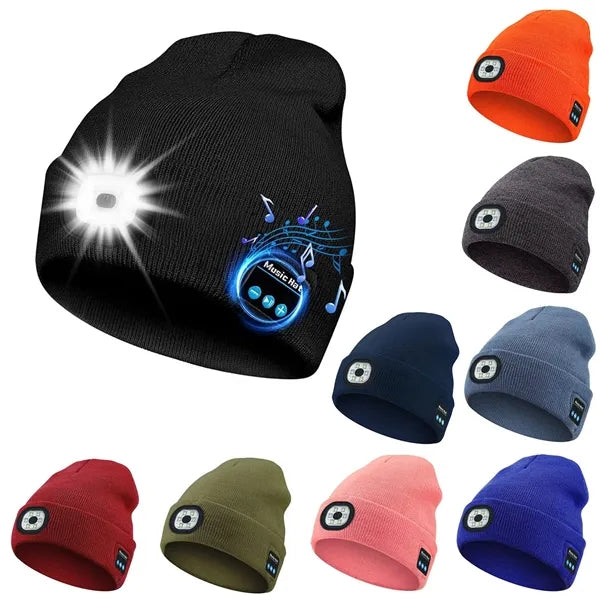 Rechargeable Bluetooth Beanie Headlamp Cap With Led Light