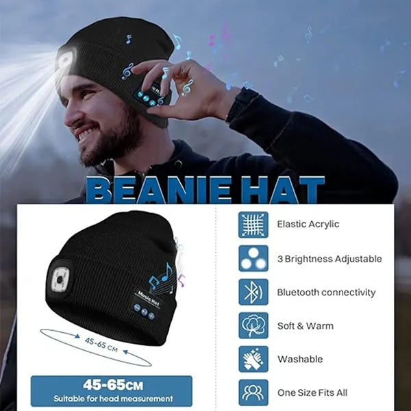 Rechargeable Bluetooth Beanie Headlamp Cap With Led Light