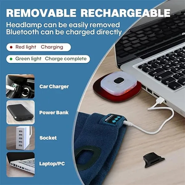 Rechargeable Bluetooth Beanie Headlamp Cap With Led Light