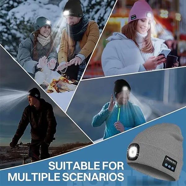 Rechargeable Bluetooth Beanie Headlamp Cap With Led Light