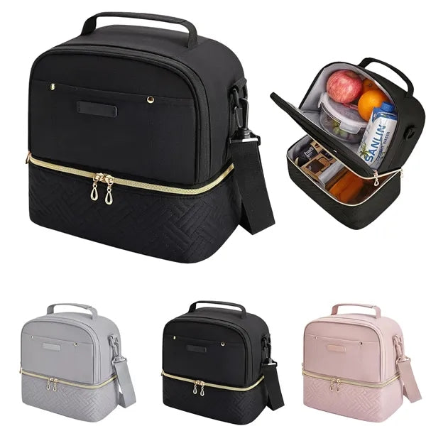 Insulated Two Compartments Lunch Box with Shoulder Strap