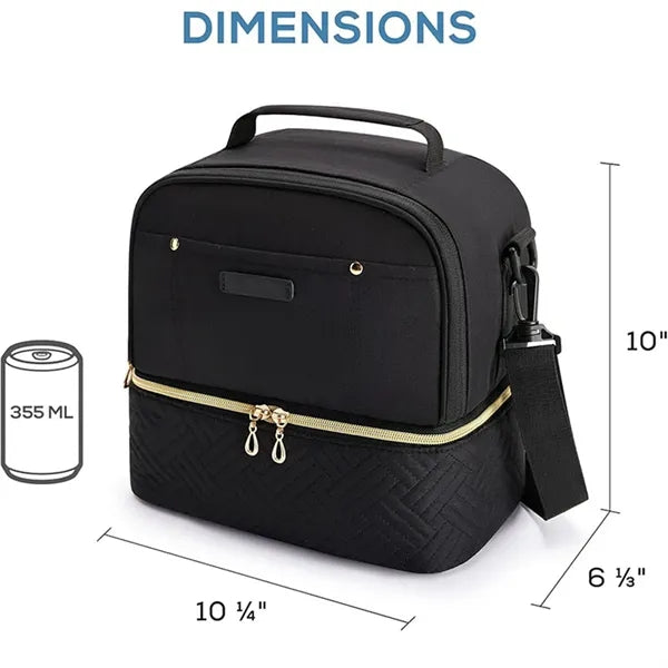 Insulated Two Compartments Lunch Box with Shoulder Strap