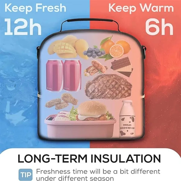Insulated Two Compartments Lunch Box with Shoulder Strap
