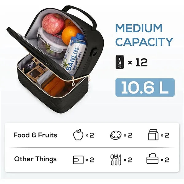 Insulated Two Compartments Lunch Box with Shoulder Strap
