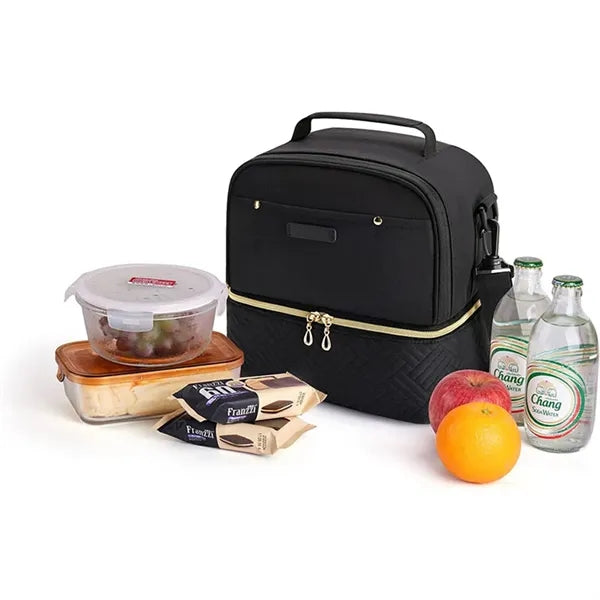 Insulated Two Compartments Lunch Box with Shoulder Strap