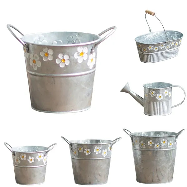 Galvanized Farmhouse Garden Flower Vintage Buckets