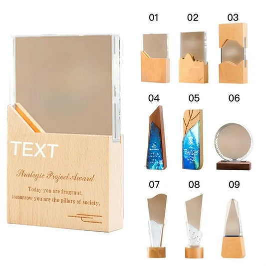Solid Wood Base Crystal Trophy